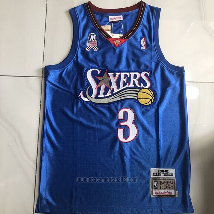 Camiseta Philadelphia 76ers Allen Iverson #3 Mitchell & Ness 2001-02 Azul